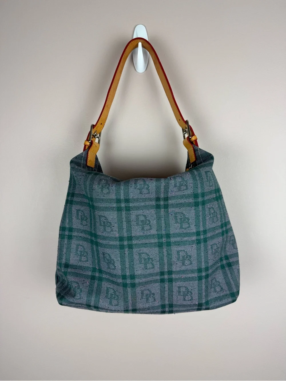 Dooney & Bourke Signature DB Hobo Bag Vintage Plaid Logo Shoulder Purse Y2K